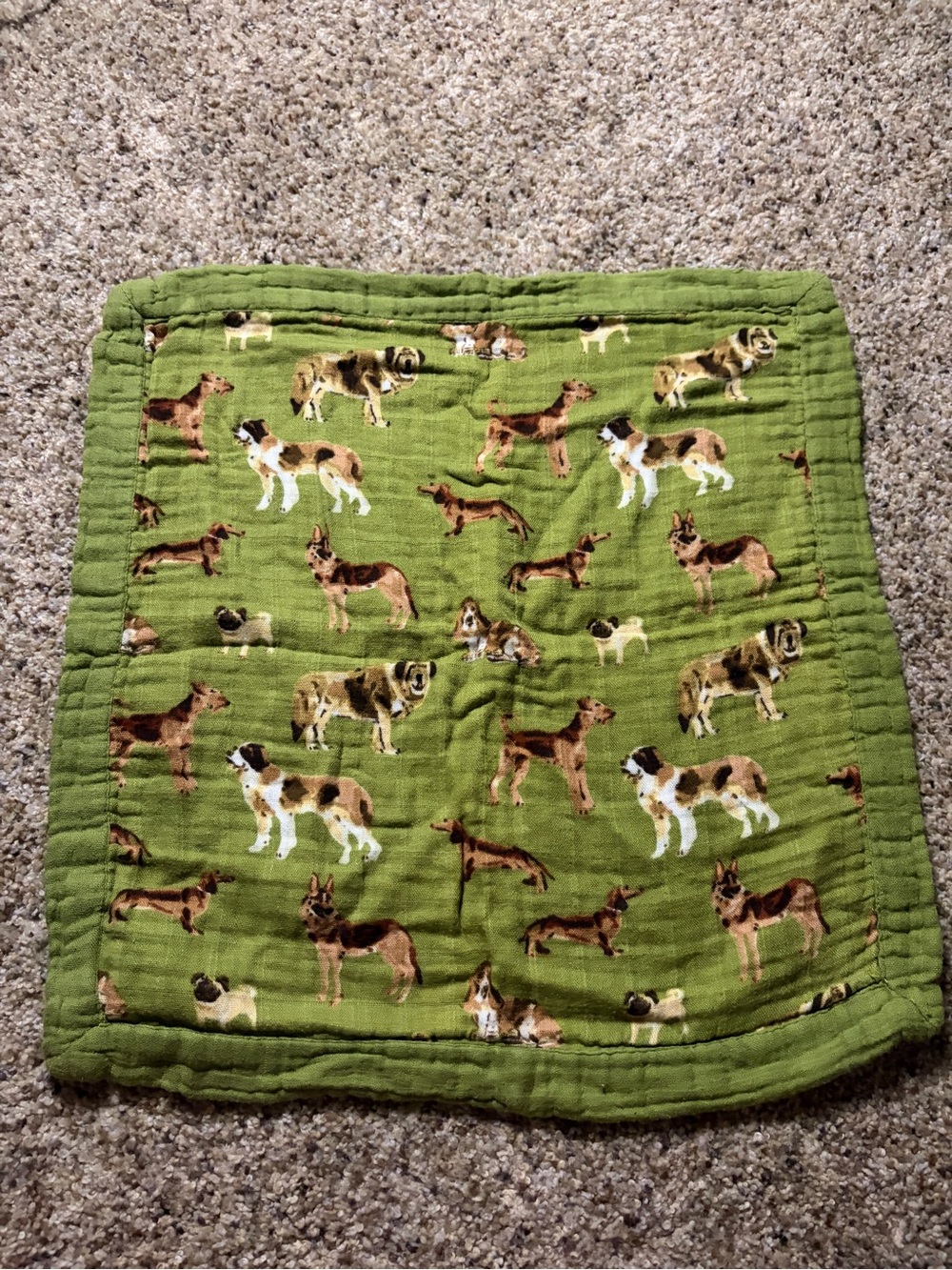 Milkbarn Mini Lovey Security Blanket in Green Dog print
